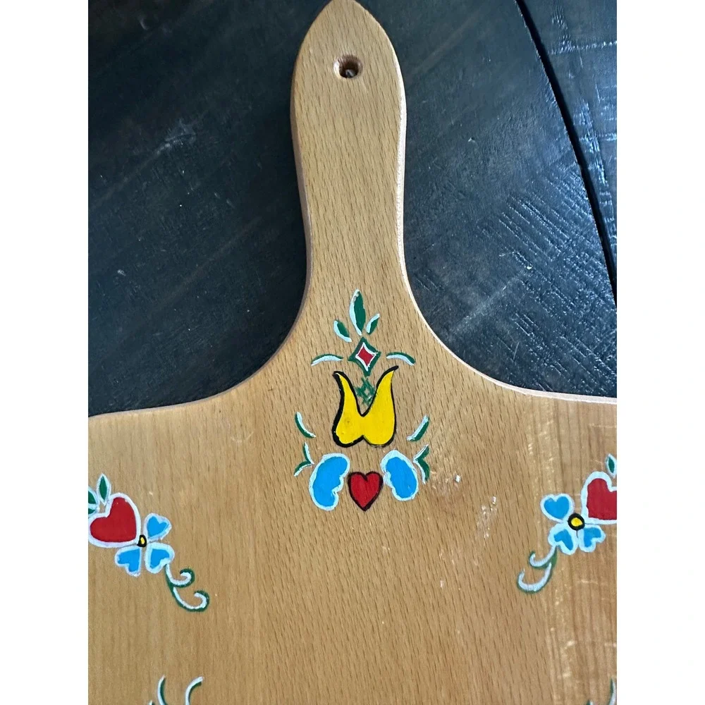 Vintage Hand Painted Wood Cutting Board Folk Art Blue Birds Heart Decorative